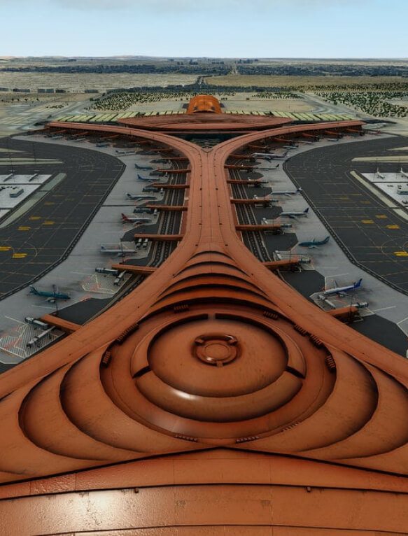 Twisted aluminium roof sections at King Abdulaziz International Airport, Jeddah