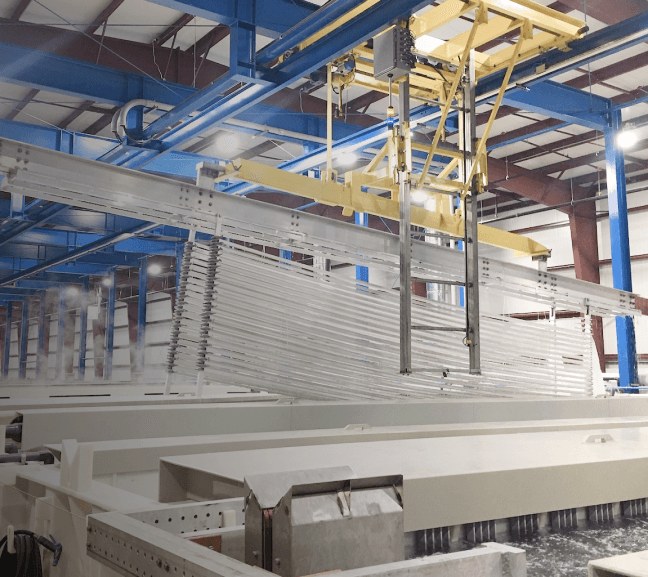 Aluminium profiles on an anodising line